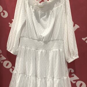 Michael Kors White Off-the-Shoulder Sundress with Bishop Sleeves